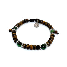 Cargar imagen en el visor de la galería, OCHRANA Pulsera ajustable de ojo de tigre cilindrico con ojo de tigre verde y acero inoxidable de 6mm
