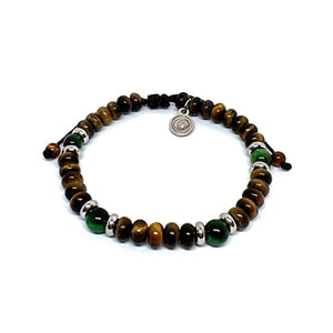 OCHRANA Pulsera ajustable de ojo de tigre cilindrico con ojo de tigre verde y acero inoxidable de 6mm