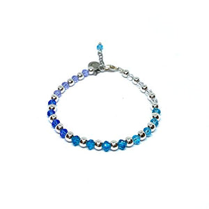 Pulsera ajustable de cristal facetado color azul y morado con hematita plateada