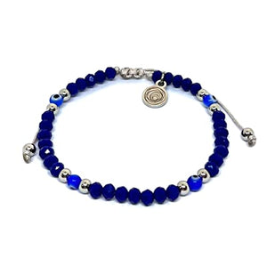 OCHRANA Pulsera ajustable de cristal facetado color azul con ojo turco y acero inoxidable