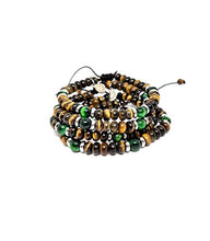 Cargar imagen en el visor de la galería, OCHRANA Pulsera ajustable de ojo de tigre cilindrico con ojo de tigre verde y acero inoxidable de 6mm
