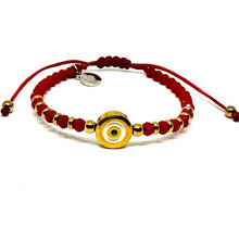 Cargar imagen en el visor de la galería, OCHRANA Pulsera ajustable de cristal facetado color rojo con ojo turco de acero inoxidable dorado
