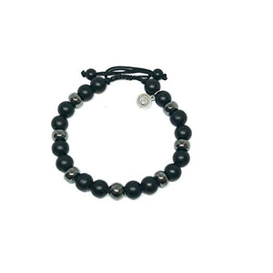 Ochrana Pulsera para Hombre Ajustable de Agata Negra Mate y hematita de 8mm