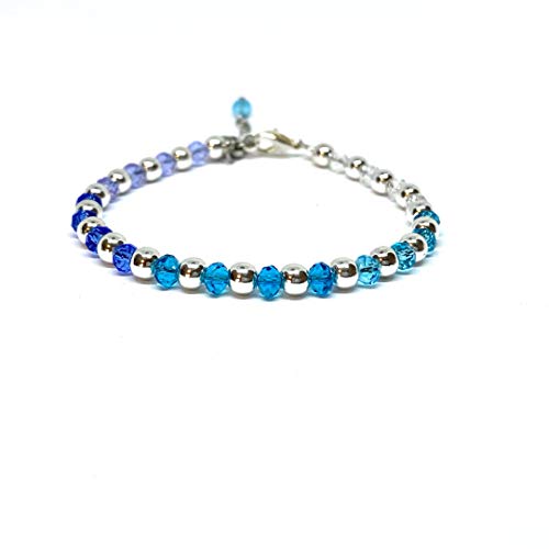 Pulsera ajustable de cristal facetado color azul y morado con hematita plateada