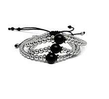 Cargar imagen en el visor de la galería, OCHRANA Pulsera ajustable de hematita silver con ágata negra mate de 4mm
