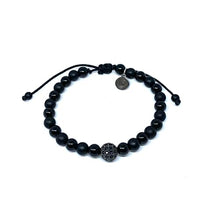 Cargar imagen en el visor de la galería, OCHRANA Pulsera ajustable de ágata negra de 6mm con dije zirconia redonda negra
