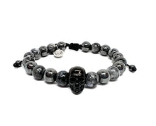 Cargar imagen en el visor de la galería, OCHRANA Pulsera ajustable de hematita con piedra de jaspe gris y calavera de acero de 8mm
