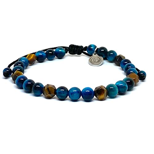 OCHRANA Pulsera ajustable de ojo de tigre azul zircón con ojo de tigre facetado de 6mm