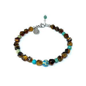 OCHRANA Pulsera ajustable de ojo de tigre facetado con jaspe imperial sedimento azul de 6mm