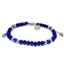 Cargar imagen en el visor de la galería, OCHRANA Pulsera ajustable de cristal facetado color azul con ojo turco y acero inoxidable
