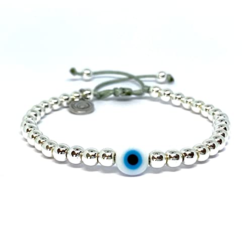 OCHRANA Pulsera ajustable de hematita color plateada de con ojo turco de 4mm