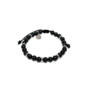 OCHRANA Pulsera ajustable de obsidiana con acero inoxidable de 6mm