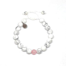 Cargar imagen en el visor de la galería, Ochrana Pulsera Ajustable de howlita Blanca y Cuarzo Rosa de 8mm
