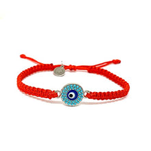 Cargar imagen en el visor de la galería, OCHRANA Pulsera ajustable de macramé roja con ojo turco
