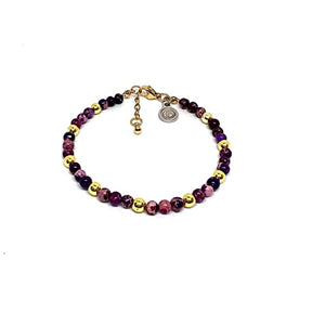 OCHRANA Pulsera de 17.5 cm de jaspe sedimento morado con hematita dorada de 4mm