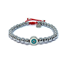 Cargar imagen en el visor de la galería, OCHRANA Pulsera ajustable de hematita silver con ojo turco de 6mm
