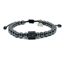 Cargar imagen en el visor de la galería, OCHRANA Pulsera ajustable de hematita de 6mm con dije zirconia cubica negra
