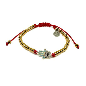 OCHRANA Pulsera ajustable de acero inoxidable dorado con dije de mano de fatima con zirconia de 4mm