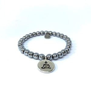 OCHRANA Pulsera elástica de 17.5 cm de hematita silver con dije de buda de 6mm