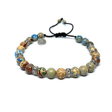 Cargar imagen en el visor de la galería, OCHRANA Pulsera ajustable de piedra de jaspe imperial sedimento azul mar de 6mm con plata tibetana
