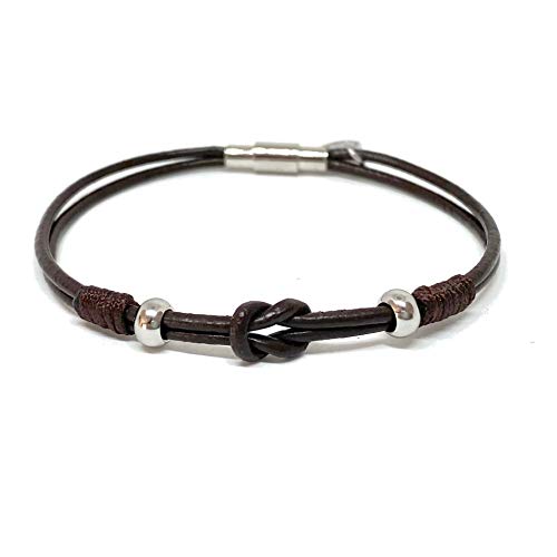 Pulsera de cuero cafe de 17.5 cm con broche de acero - Ochrana México