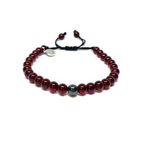 Pulsera ajustable de cristal rojo y hematita de 6mm