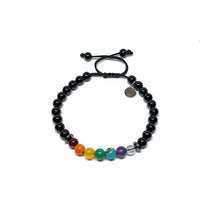 Cargar imagen en el visor de la galería, Pulsera Ajustable de los 7 Chakras con Agatha Negra de 6mm - Ochrana México
