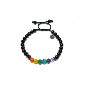 Pulsera Ajustable de los 7 Chakras con Agatha Negra de 6mm - Ochrana México