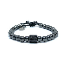 Cargar imagen en el visor de la galería, OCHRANA Pulsera ajustable de hematita de 6mm con dije zirconia cubica negra
