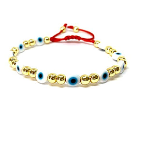 OCHRANA Pulsera ajustable de hematita dorada de 4mm con ojo turco e hilo rojo de macramé