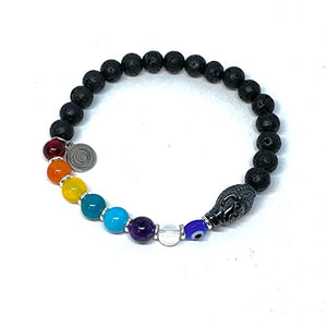 OCHRANA Pulsera elástica de 17.5 cm de los 7 Chakras con piedra volcánica de 6mm, dije de buda