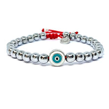 Cargar imagen en el visor de la galería, OCHRANA Pulsera ajustable de hematita silver con ojo turco de 6mm
