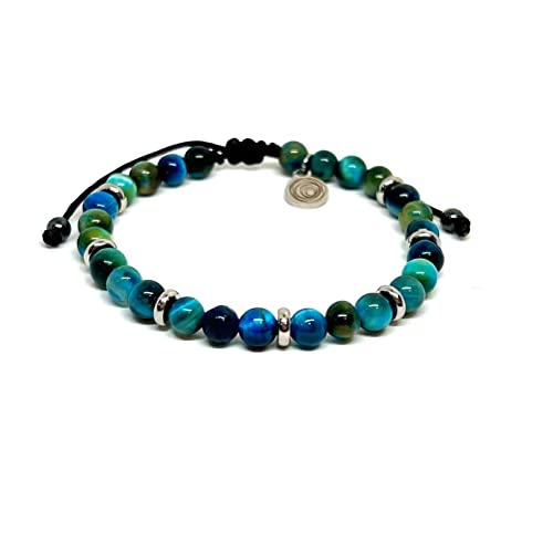 OCHRANA Pulsera ajustable de ojo de tigre azul con acero inoxidable de 6mm