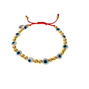 OCHRANA Pulsera ajustable de hematita dorada de 4mm con ojo turco e hilo rojo de macramé