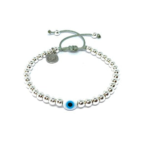 OCHRANA Pulsera ajustable de hematita color plateada de con ojo turco de 4mm