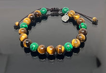 Cargar imagen en el visor de la galería, OCHRANA Pulsera ajustable de ojo de tigre con malaquita verde de 8mm
