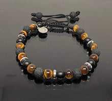 Cargar imagen en el visor de la galería, Ochrana Pulsera Ajustable con Ojo de Tigre, ágata, hematita y Piedra volcánica de 6mm - Ochrana México
