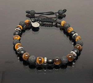 Ochrana Pulsera Ajustable con Ojo de Tigre, ágata, hematita y Piedra volcánica de 6mm - Ochrana México