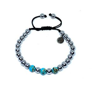 Ochrana Pulsera Ajustable de hematita Plateada Aluminio con howilta Azul Turquesa de 6mm - Ochrana México