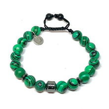 Cargar imagen en el visor de la galería, Ochrana Pulsera Ajustable de malaquita Verde y hematita de 8mm
