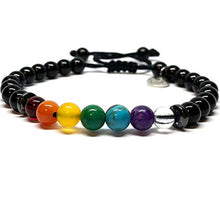 Cargar imagen en el visor de la galería, Pulsera Ajustable de los 7 Chakras con Agatha Negra de 6mm - Ochrana México
