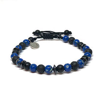 Cargar imagen en el visor de la galería, Ochrana Pulsera Ajustable de howlita Azul Profundo con ágata Negra, Piedra volcánica y hematita de 6mm - Ochrana México
