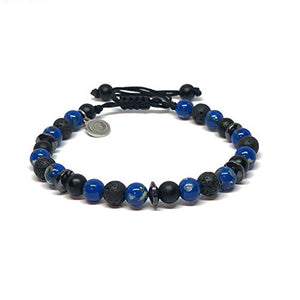 Ochrana Pulsera Ajustable de howlita Azul Profundo con ágata Negra, Piedra volcánica y hematita de 6mm - Ochrana México