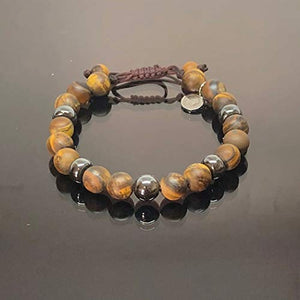 Ochrana Pulsera Ajustable de Ojo de Tigre Mate con hematita de 8mm - Ochrana México