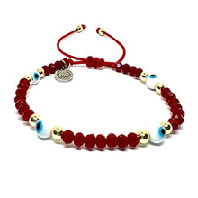 Cargar imagen en el visor de la galería, OCHRANA pulsera ajustable de cristal facetado color rojo coj ojo turco de 4mm
