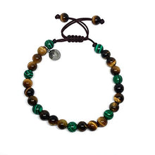 Cargar imagen en el visor de la galería, Ochrana Pulsera Ajustable de Ojo de Tigre con malaquita Verde de 6mm - Ochrana México
