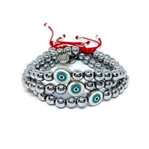 OCHRANA Pulsera ajustable de hematita silver con ojo turco de 6mm