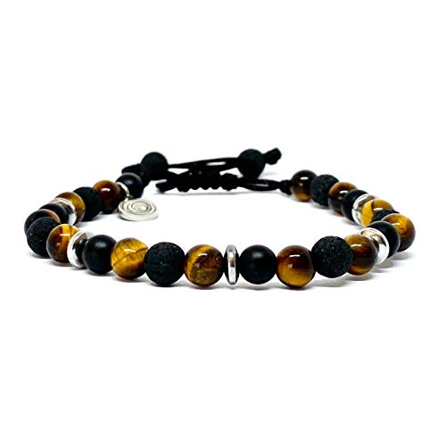 Ochrana Pulsera Ajustable con Ojo de Tigre, ágata, hematita y Piedra volcánica de 6mm - Ochrana México