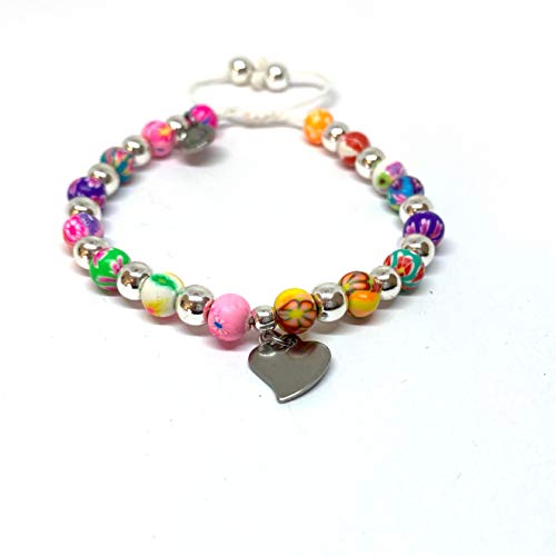 Pulsera Ajustable de hematita Plateada con Cuentas de Arcilla de 6mm y Dije de corazón - Ochrana México