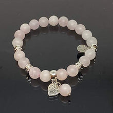 Cargar imagen en el visor de la galería, Pulsera de 18 cm con Cuarzo Rosa Mate, hematita Plateada y Dije de Corazon de 8mm - Ochrana México
